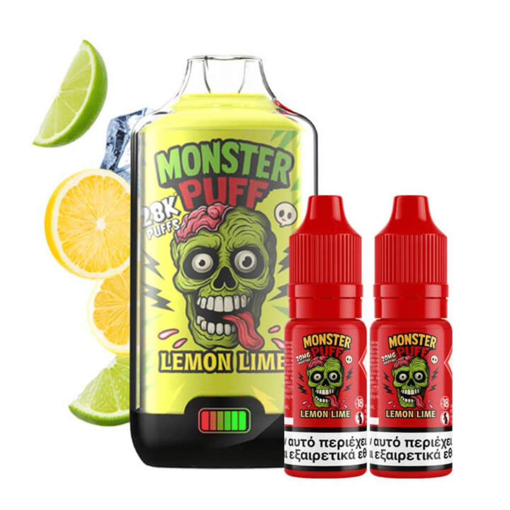 Monster Puff 28K Kit Lemon Lime Συσκευή 2ml & 2x10ml 20mg Monster Puff 28K Kit Lemon Lime Συσκευή 2ml & 2x10ml 20mg - Image 1