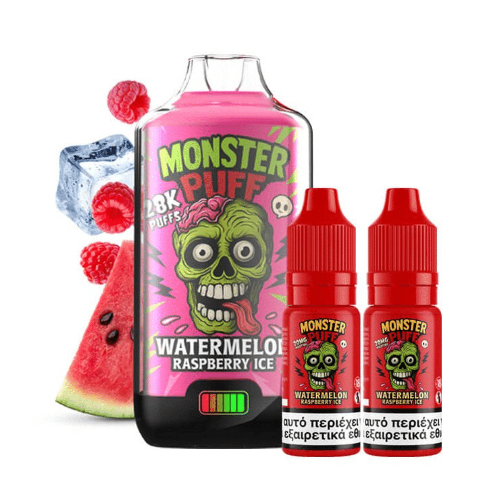 Monster Puff 28K Kit Watermelon Raspberry Ice Συσκευή 2ml & 2x10ml 20mg Monster Puff 28K Kit Watermelon Raspberry Ice Συσκευή 2ml & 2x10ml 20mg - Image 1
